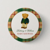 Weihnachts-Karo-Preppy-Bär-Baby-Party Button (Vorderseite)