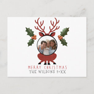 Weihnachts-Karo-Rentier mit personalisiertem Foto Postkarte