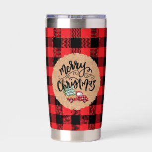 Weihnachts-Karo-Vintage-LKW-Schrift-Wasserflasche Thermobecher