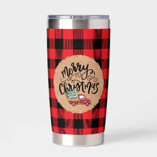 Weihnachts-Karo-Vintage-LKW-Schrift-Wasserflasche Thermobecher