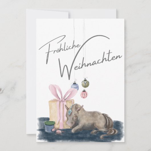 Weihnachts Karte mit Pferdebild, Pferdegeschenk (Vorderseite)