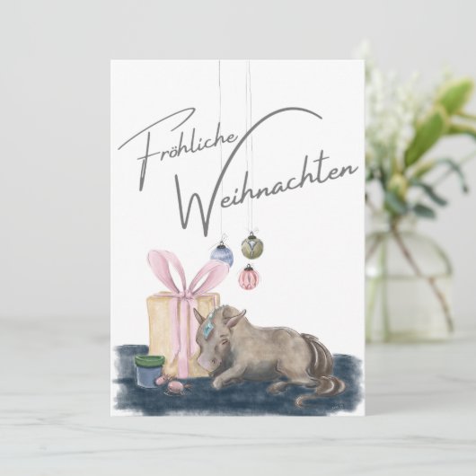 Weihnachts Karte mit Pferdebild, Pferdegeschenk (Stehend Vorderseite)