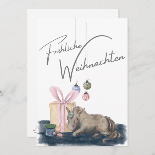Weihnachts Karte mit Pferdebild, Pferdegeschenk (Vorne/Hinten)