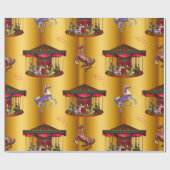 Weihnachts Karussell Pferde auf Gold Geschenkpapier (Flach)