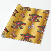 Weihnachts Karussell Pferde auf Gold Geschenkpapier (Ungerollt)