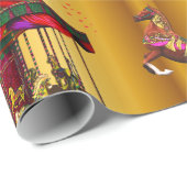 Weihnachts Karussell Pferde auf Gold Geschenkpapier (Rolleneckpunkt)