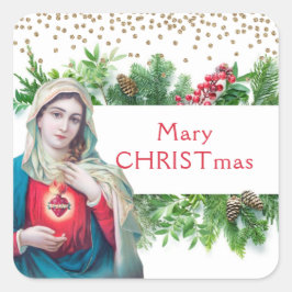 Weihnachts-Katholische Jungfrau Mary Religious Quadratischer Aufkleber