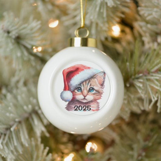 Weihnachts Kätzchen Keramik Kugel-Ornament (Baum)