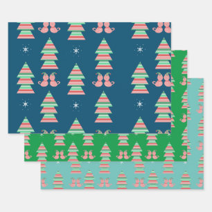 Weihnachts Kätzchen Schneeflocken Baum Festlich Geschenkpapier Set