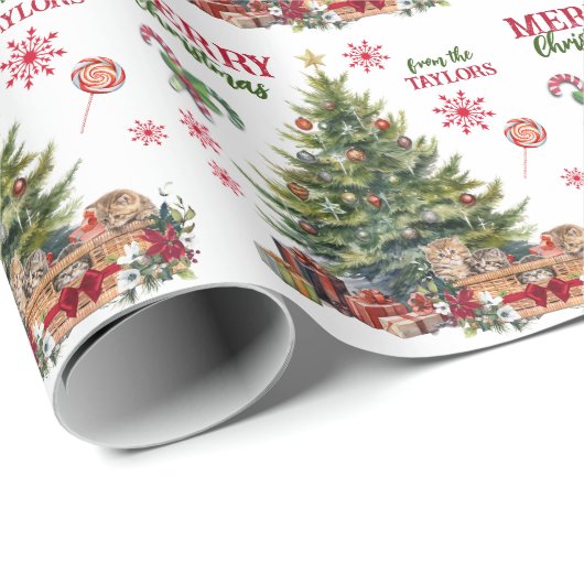 Weihnachts-Kätzchen unter dem Baum Geschenkpapier (Rolleneckpunkt)