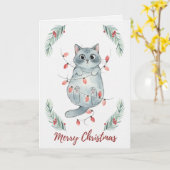 Weihnachts-Kätzchen, verheddert in Lichtern Karte (Gelbe Blume)