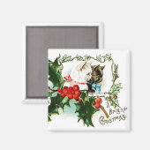 Weihnachts-Kätzchen Vintage-Magnet Magnet (Vorderseite/Rückseite)