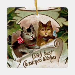 Weihnachts-Kätzchen - Vintage-Weihnachtsdesign Keramikornament