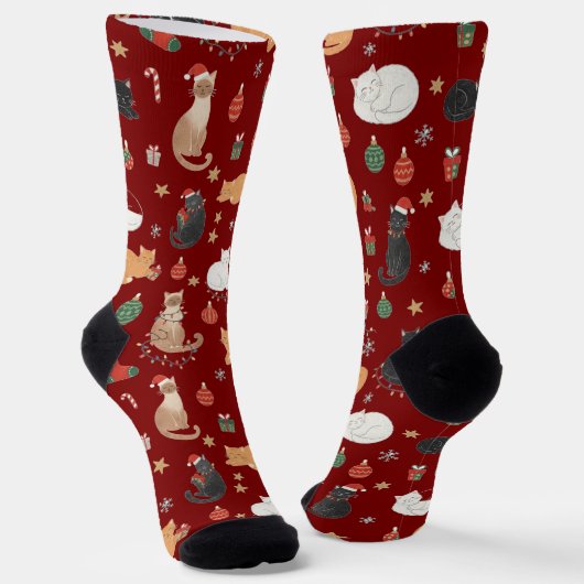 Weihnachts-Katzen-Muster-Socken Socken (Gewinkelt)