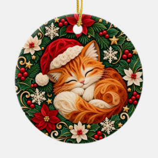 Weihnachts-Katzen-Ornament Süße schlafende Katze z Keramik Ornament