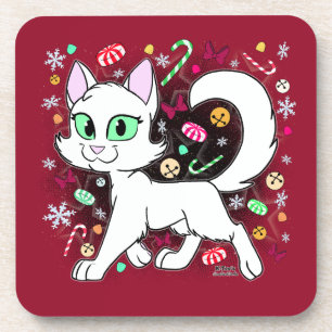 Weihnachts-Katzen-Rundkissen (Rot) Getränkeuntersetzer