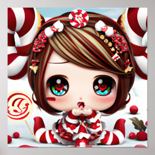 Weihnachts-kawaii-Baby mit Süßigkeiten und leuchte Poster