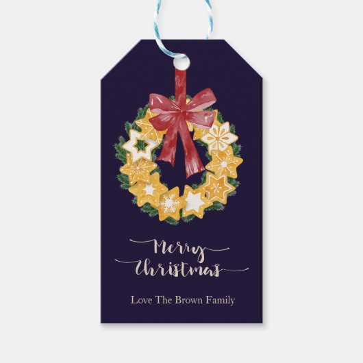 Weihnachts-Keks mit blauem Hintergrund Geschenkanhänger (Vorderseite)