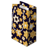 Weihnachts-Keks mit blauem Hintergrund Kleine Geschenktüte (Rückseite Schrägansicht)