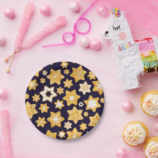 Weihnachts-Keks mit blauem Hintergrund Pappteller (Party)