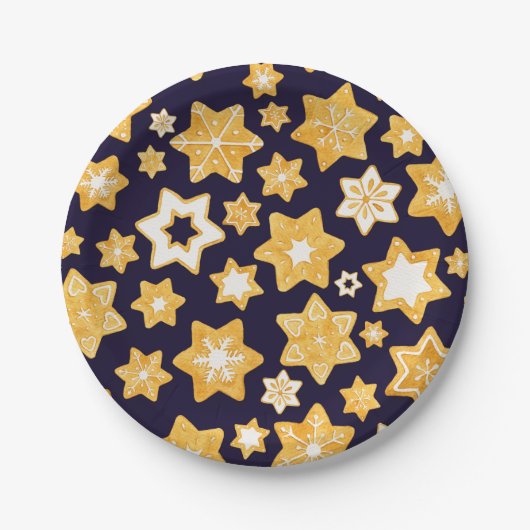 Weihnachts-Keks mit blauem Hintergrund Pappteller (Vorderseite)