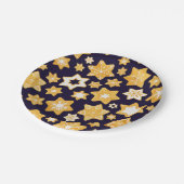 Weihnachts-Keks mit blauem Hintergrund Pappteller (Schrägansicht)