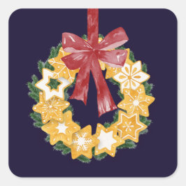 Weihnachts-Keks mit blauem Hintergrund Quadratischer Aufkleber