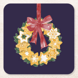 Weihnachts-Keks mit blauem Hintergrund Rechteckiger Pappuntersetzer