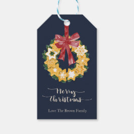 Weihnachts-Keks mit blaugrauem Hintergrund Geschenkanhänger