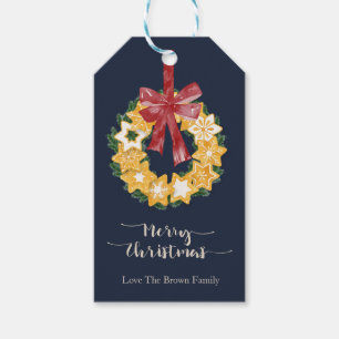 Weihnachts-Keks mit blaugrauem Hintergrund Geschenkanhänger
