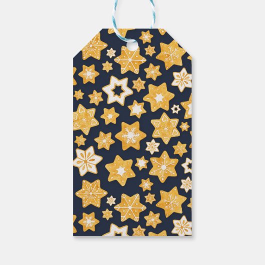 Weihnachts-Keks mit blaugrauem Hintergrund Geschenkanhänger (Rückseite)