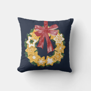Weihnachts-Keks mit blaugrauem Hintergrund Kissen