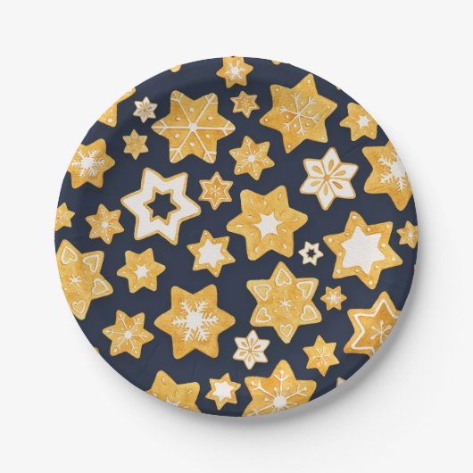 Weihnachts-Keks mit blaugrauem Hintergrund Pappteller (Vorderseite)