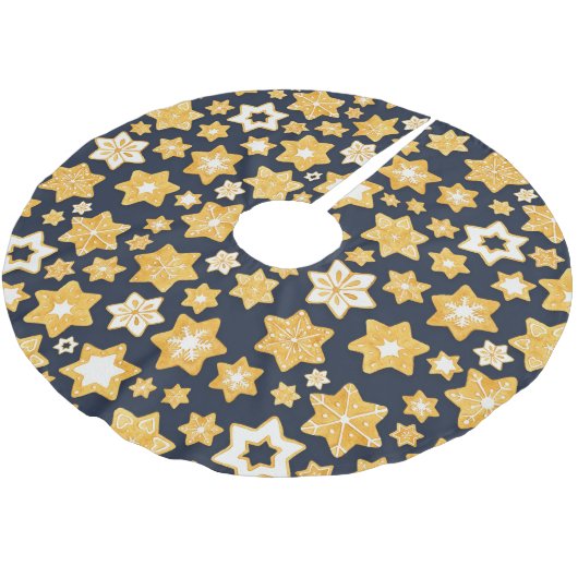 Weihnachts-Keks mit blaugrauem Hintergrund Polyester Weihnachtsbaumdecke (Schrägansicht)