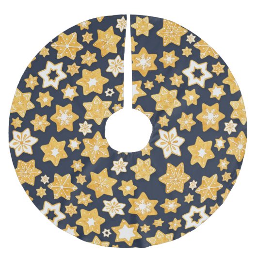 Weihnachts-Keks mit blaugrauem Hintergrund Polyester Weihnachtsbaumdecke (Vorderseite)