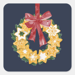 Weihnachts-Keks mit blaugrauem Hintergrund Quadratischer Aufkleber