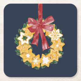 Weihnachts-Keks mit blaugrauem Hintergrund Rechteckiger Pappuntersetzer