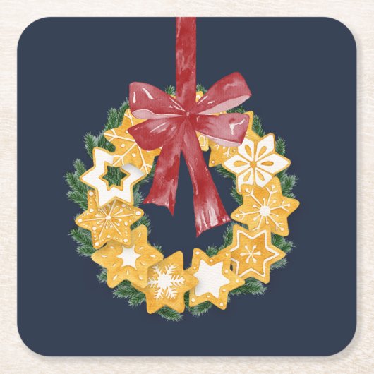 Weihnachts-Keks mit blaugrauem Hintergrund Rechteckiger Pappuntersetzer (Vorderseite)