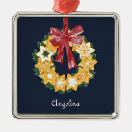 Weihnachts-Keks mit blaugrauem Hintergrund Silbernes Ornament