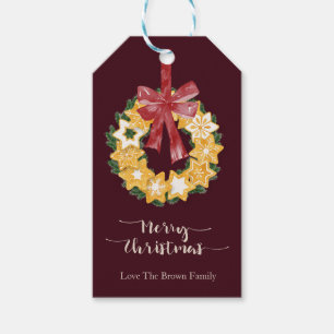 Weihnachts-Keks mit Burgunder Hintergrund Geschenkanhänger