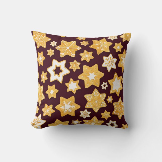 Weihnachts-Keks mit Burgunder Hintergrund Kissen (Vorderseite)