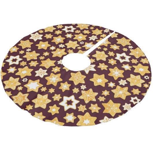 Weihnachts-Keks mit Burgunder Hintergrund Polyester Weihnachtsbaumdecke (Schrägansicht)