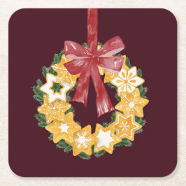 Weihnachts-Keks mit Burgunder Hintergrund Rechteckiger Pappuntersetzer