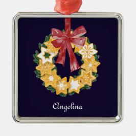 Weihnachts-Keks mit Navy BlueBackground Silbernes Ornament