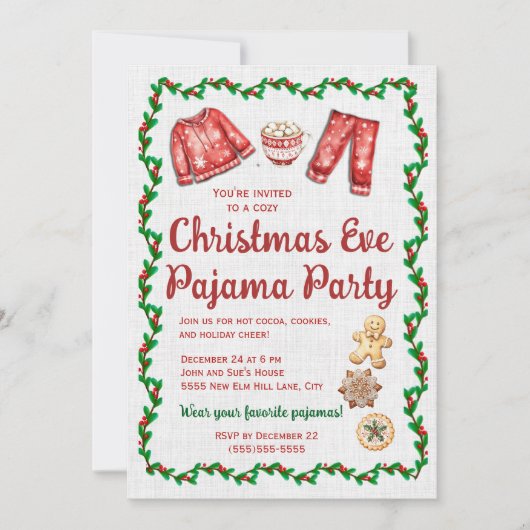Weihnachts-Kekse Hot Cocoa Pajama Party Einladung (Vorderseite)