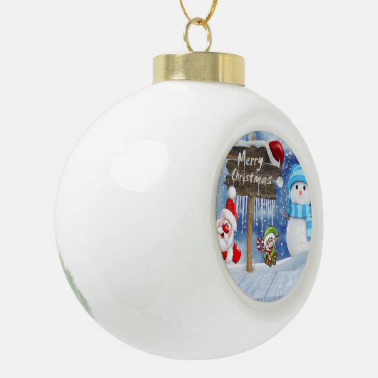 Weihnachts-Keramik Ball Ornament, Schneemann Keramik Kugel-Ornament (Links)