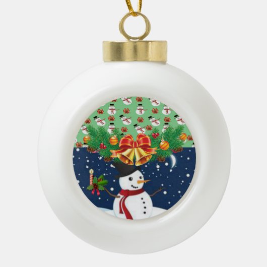 Weihnachts-Keramik Ball Ornament, Schneemann Keramik Kugel-Ornament (Vorderseite)