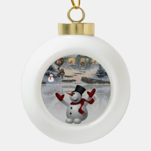 Weihnachts-Keramik Ball Ornament, Schneemann Keramik Kugel-Ornament