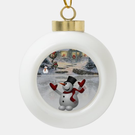 Weihnachts-Keramik Ball Ornament, Schneemann Keramik Kugel-Ornament (Vorderseite)