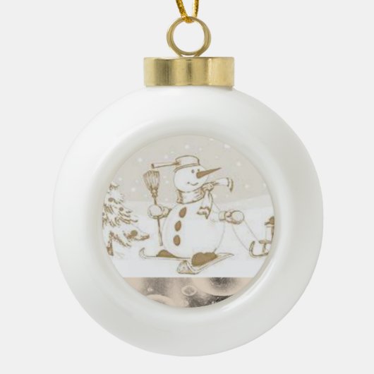 Weihnachts-Keramik Ball Ornament, Schneemann Keramik Kugel-Ornament (Vorderseite)
